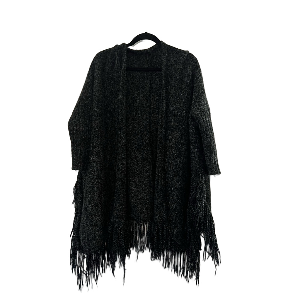Women’s Cozy Black Fringe Cardigan
